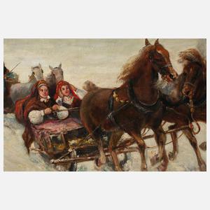 Pferdeschlitten in russischer Winterlandschaft