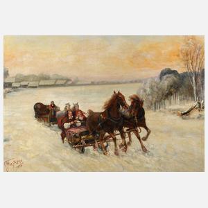 Pferdeschlitten in russischer Winterlandschaft
