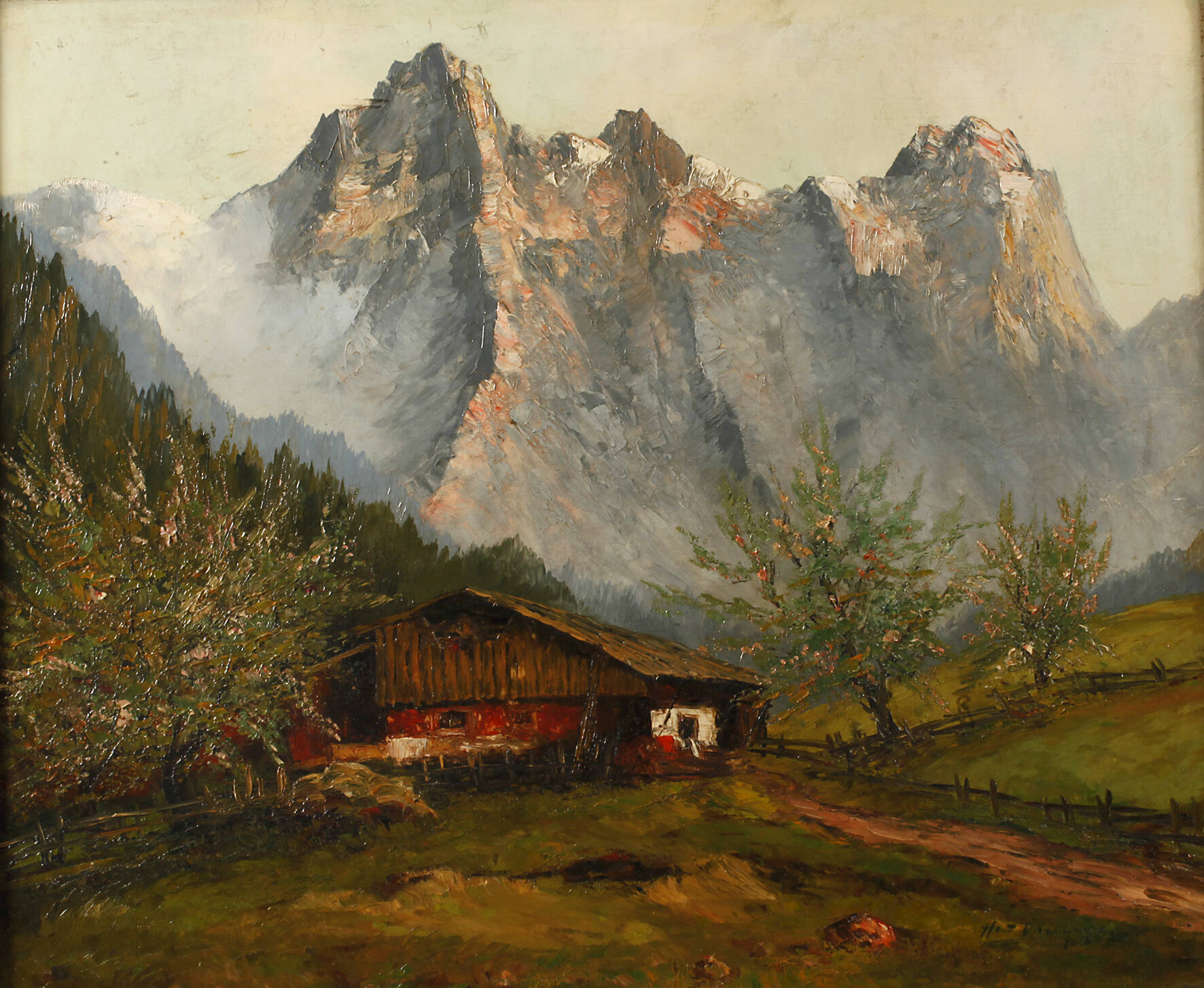 Bauernhaus in Hochgebirgslandschaft