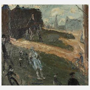 Passanten in Stadtlandschaft