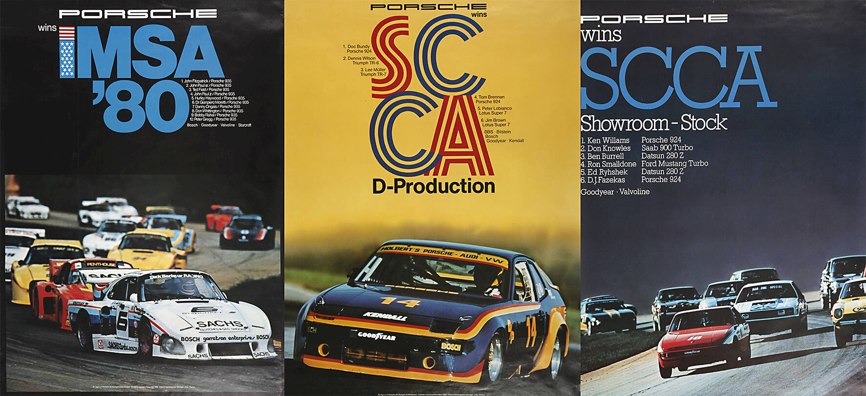 Drei Rennsportplakate Porsche
