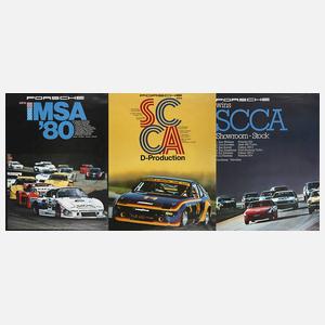 Drei Rennsportplakate Porsche