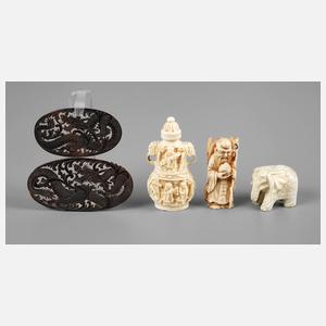 Konvolut Horn bez. Beinschnitzereien