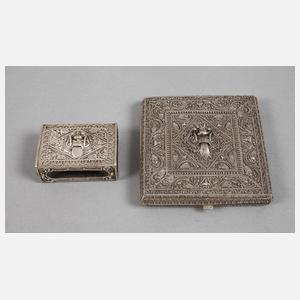 Zigarettenetui und Zündholzschachtel Silber