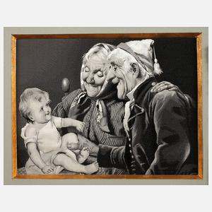 Seidenbild Großeltern mit Enkel