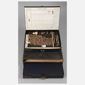 Kasten mit Uhrenersatzteilen