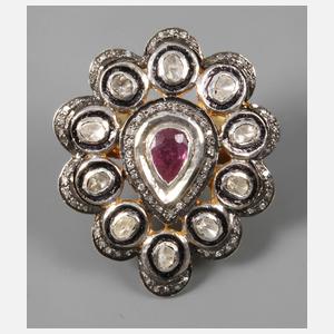 Damenring mit Rubin und Diamantrosen