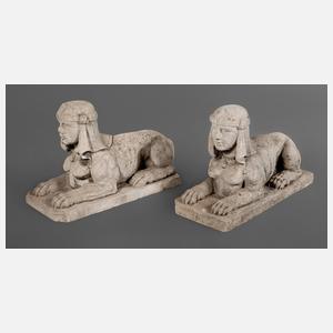 Paar Gartenskulpturen als Sphinx