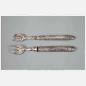 Sechs Austerngabeln Jugendstil Silber