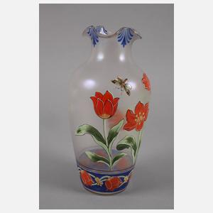 Fritz Heckert Petersdorf Jugendstilvase mit Emaillemalerei