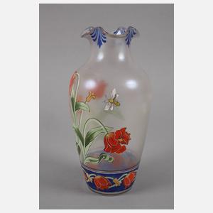 Fritz Heckert Petersdorf Jugendstilvase mit Emaillemalerei