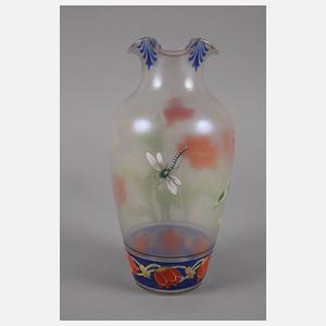 Fritz Heckert Petersdorf Jugendstilvase mit Emaillemalerei