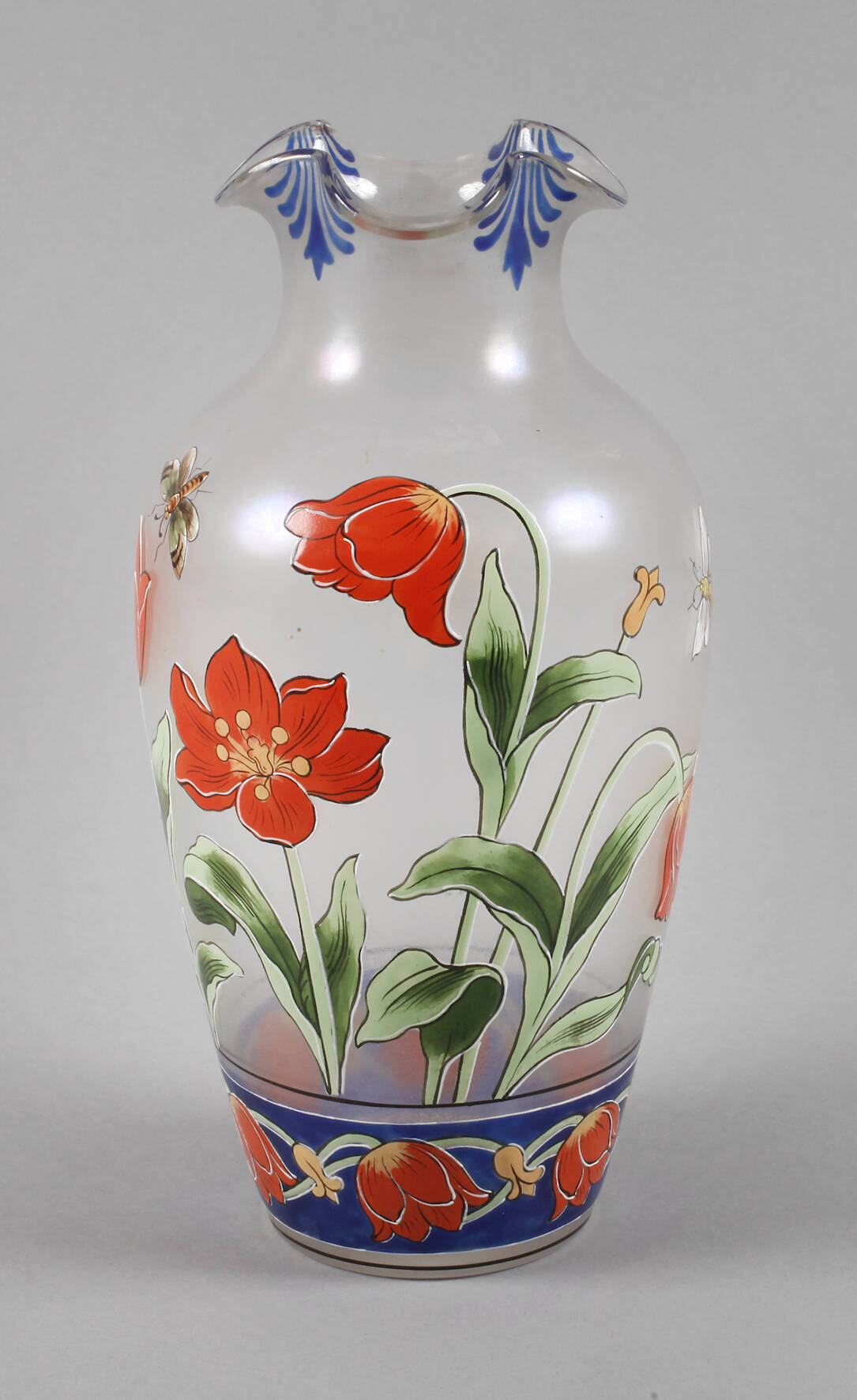 Fritz Heckert Petersdorf Jugendstilvase mit Emaillemalerei