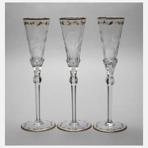 Moser Karlsbad drei Sektkelche "Rose"