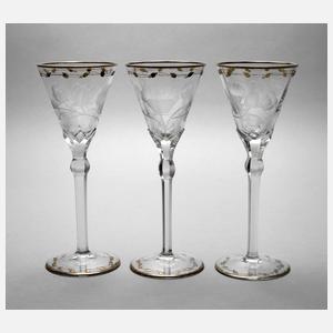 Moser Karlsbad drei Weinrömer "Rose"