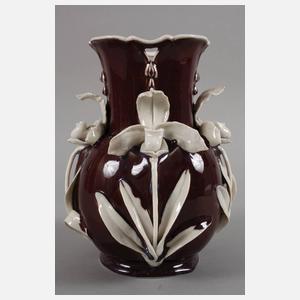 KPM Berlin Laufglasurvase mit Orchideenbesatz