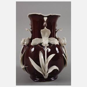 KPM Berlin Laufglasurvase mit Orchideenbesatz