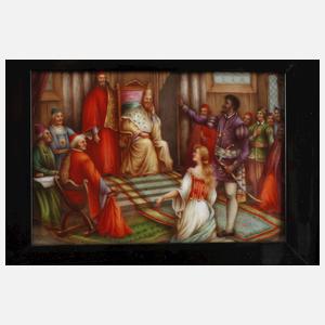 Zwei Porzellanbildplatten mit Szenen aus Shakespeares Othello