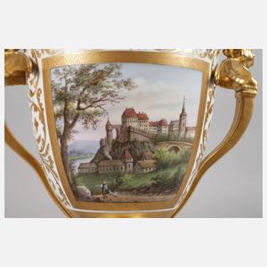 Prunk-Deckelvase mit Vedutenmalerei