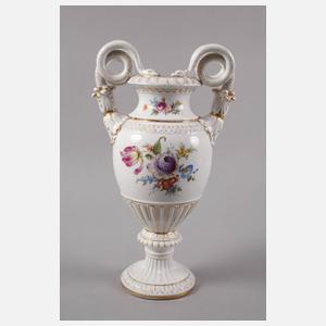 Meissen Teichert Schlangenhenkelvase mit Blumenmalerei