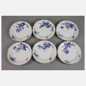 Meissen sechs Speiseteller "Blaue Blume mit Goldgräsern"