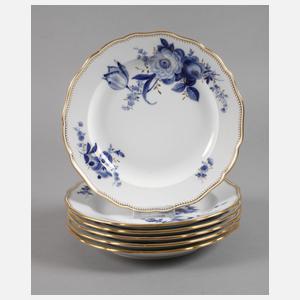 Meissen sechs Speiseteller "Blaue Blume mit Goldgräsern"