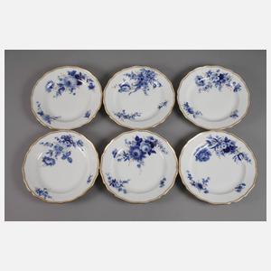 Meissen sechs Speiseteller "Blaue Blume mit Goldgräsern"