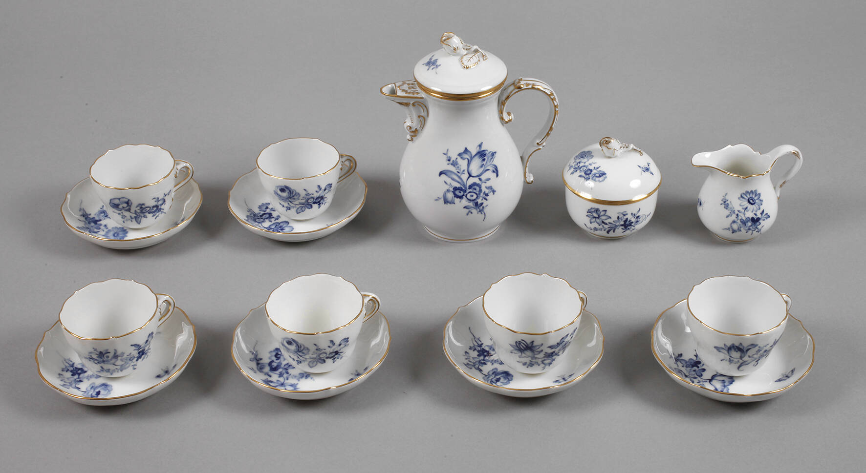 Meissen Mokkaservice "Blaue Blume mit Insekten"