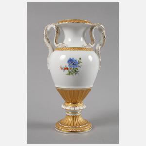 Meissen "Schlangenhenkelvase" mit Blumenmalerei
