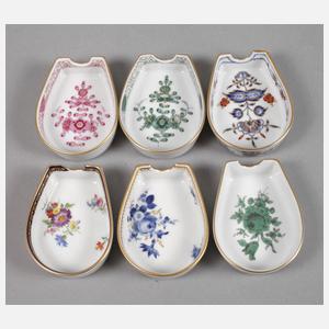 Meissen sechs Ascher mit Blumenmalerei