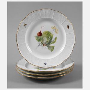 Meissen vier Speiseteller Gemüsemalerei