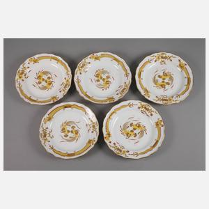 Meissen fünf Speiseteller "Reicher Drache, gelb"