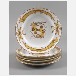 Meissen fünf Speiseteller "Reicher Drache, gelb"