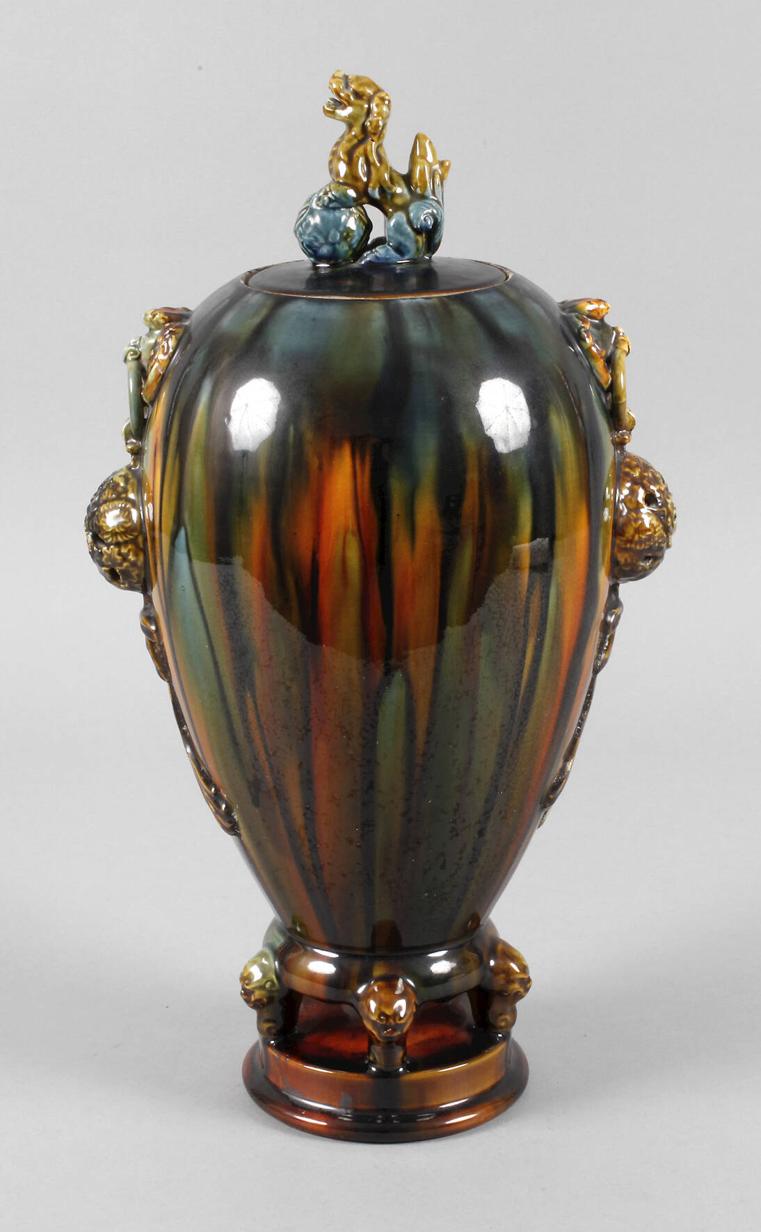 Große Deckelvase Laufglasur