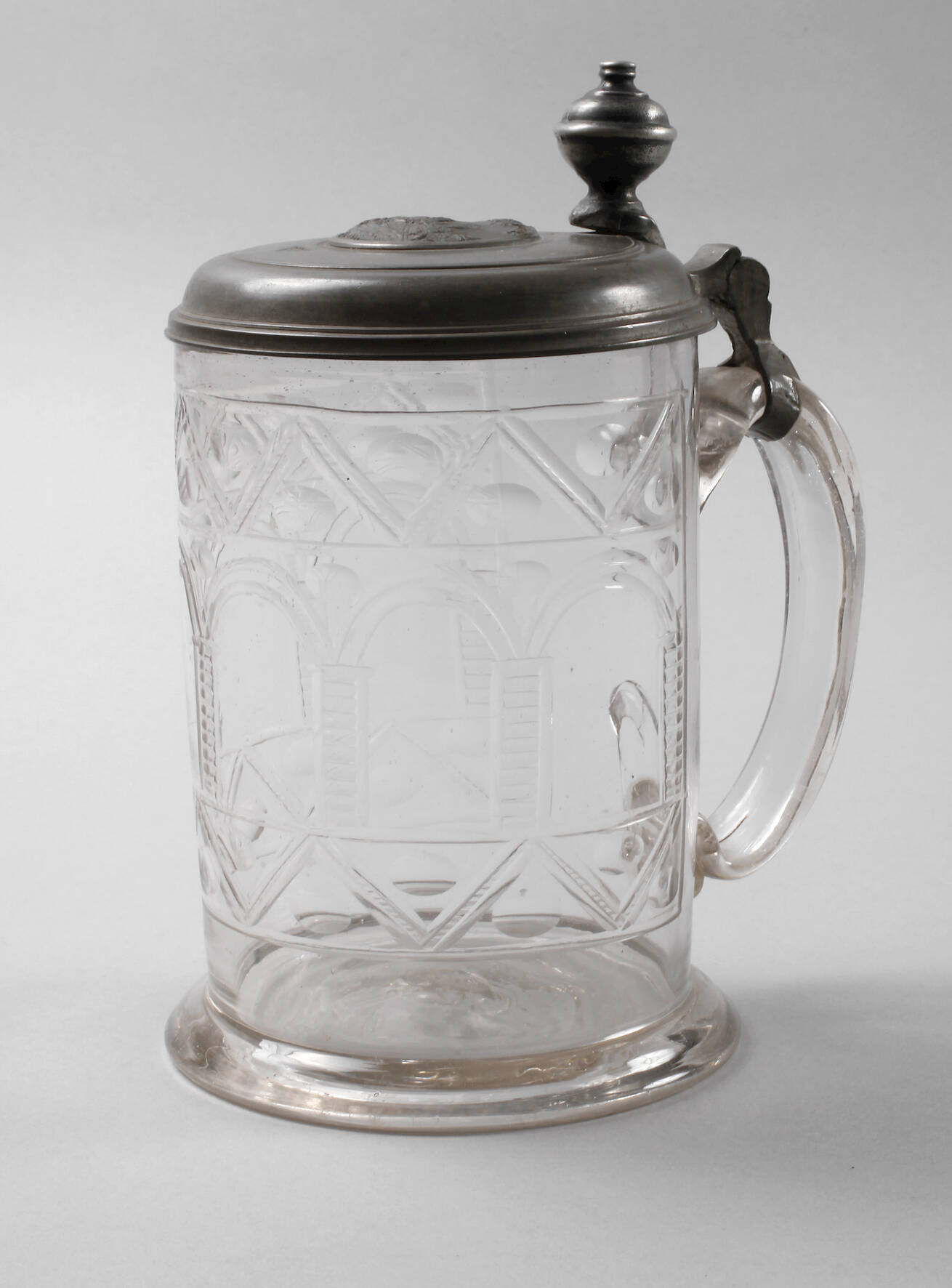 Großer Glaswalzenkrug mit Nürnberger Stadtansicht