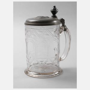 Großer Glaswalzenkrug mit Nürnberger Stadtansicht