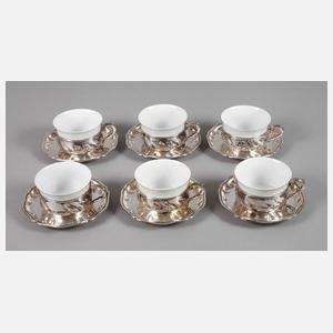 Rosenthal sechs Tassen mit Silbermontur