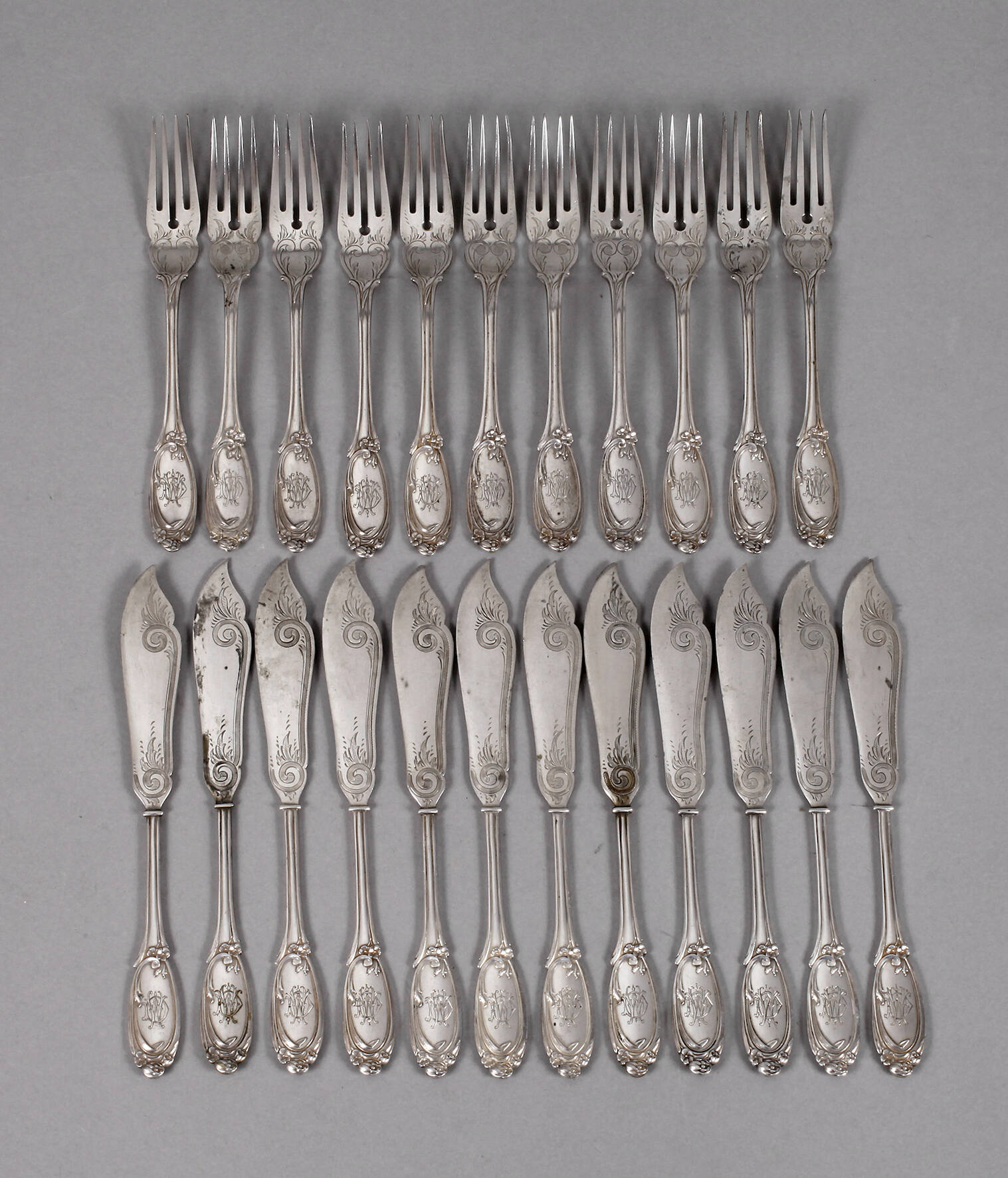 Silber Fischbesteck für zwölf Personen