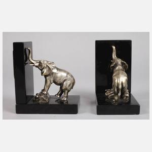 Paar Buchstützen mit Elefanten