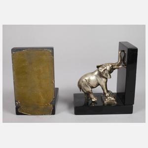 Paar Buchstützen mit Elefanten