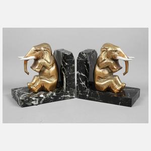 Paar Buchstützen mit Elefanten