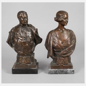 Paar Bronzebüsten belgisches Königspaar