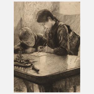 Prof. Franz Skarbina, Geschwister beim Zeichnen