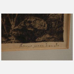 Hans am Ende, Birkenwald mit Bauernkate