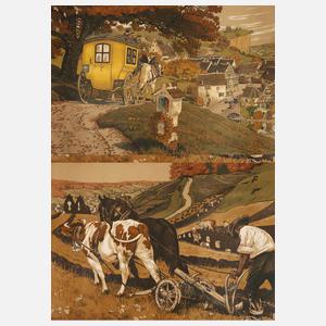 Prof. Walter Georgi, zwei großformatige Graphiken