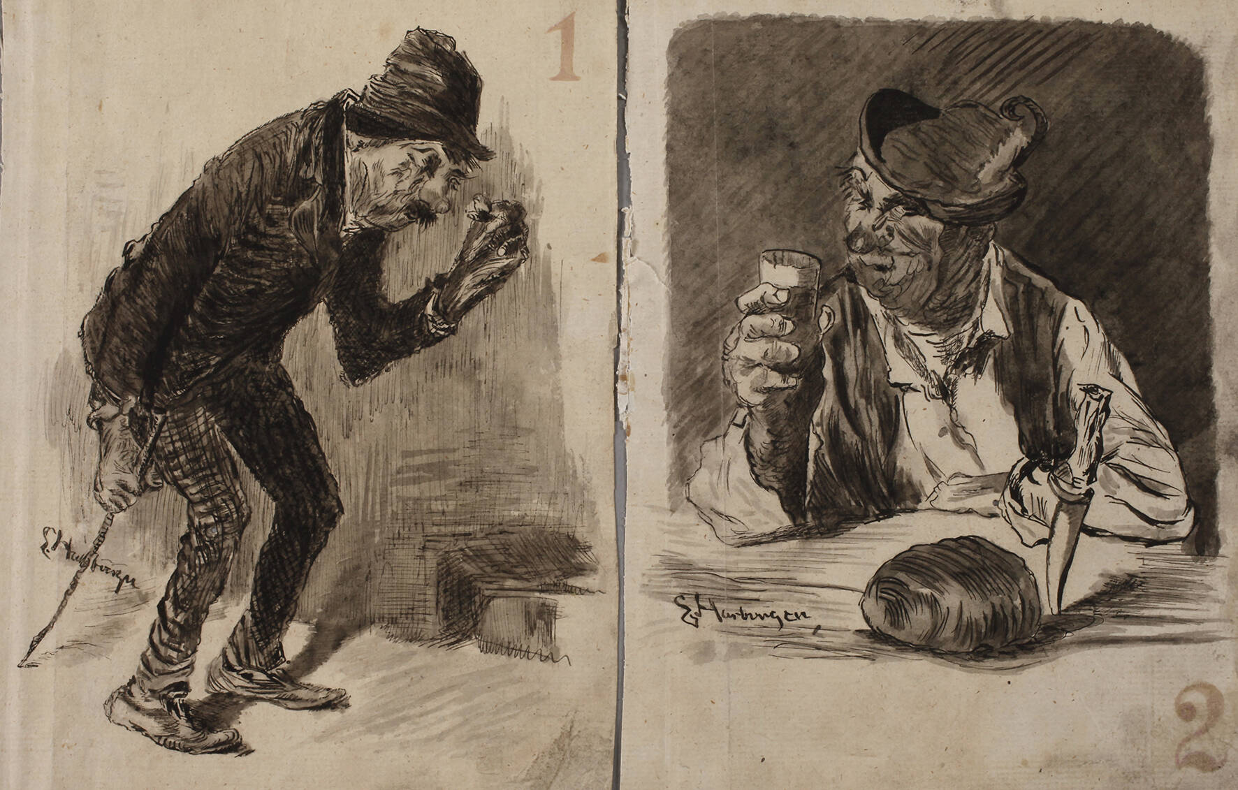 Edmund Harburger, Paar humoristische Zeichnungen