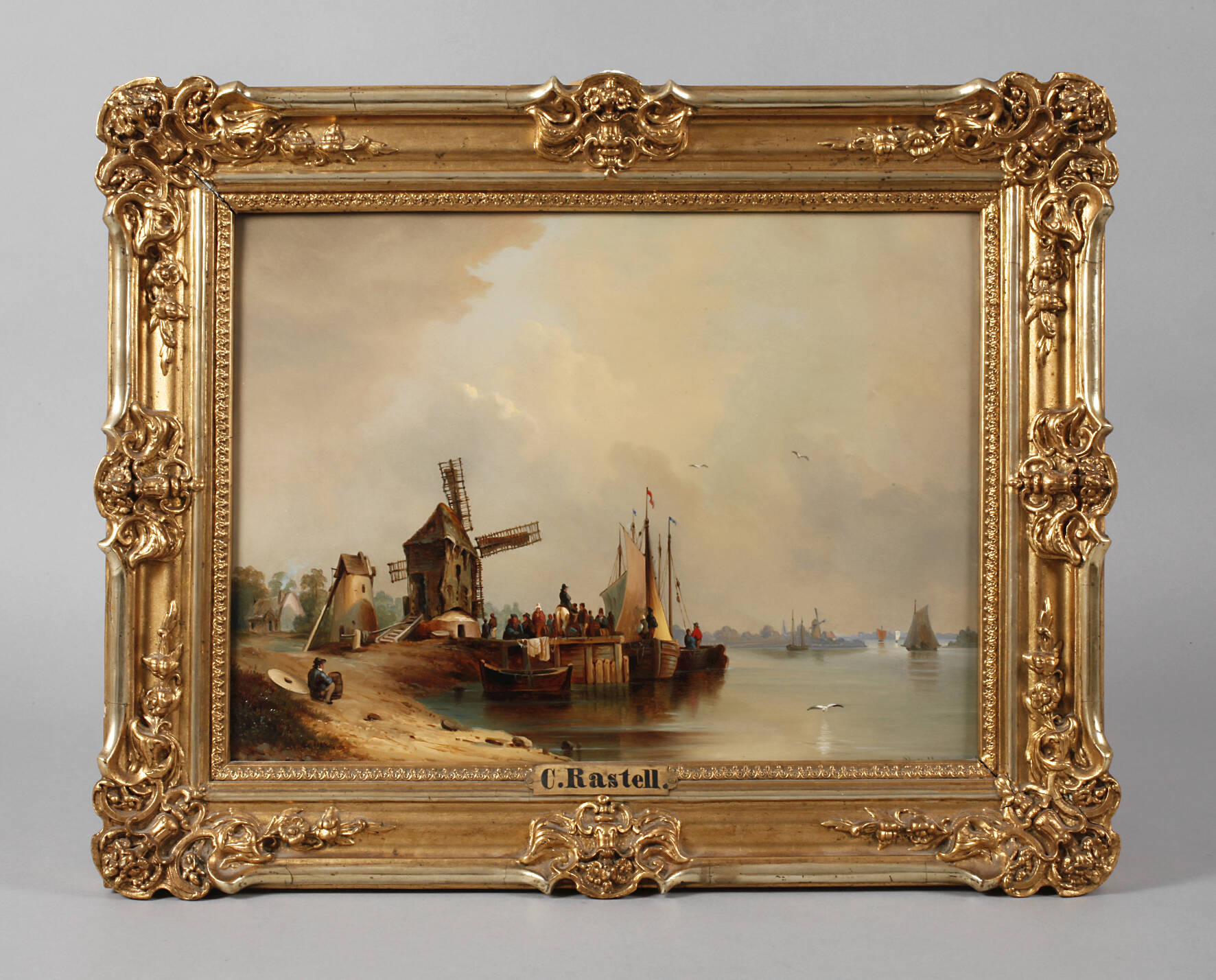 Anton Castell, Flusslandschaft mit Windmühlen