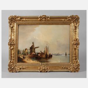 Anton Castell, Flusslandschaft mit Windmühlen