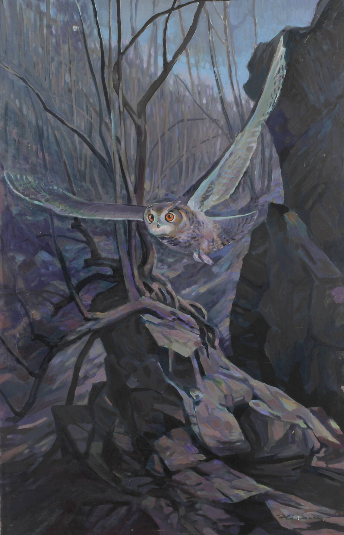 Alfred Hirsch, Nächtliche Landschaft mit Eule