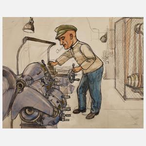 Fritz Tröger, attr., An der Drehbank